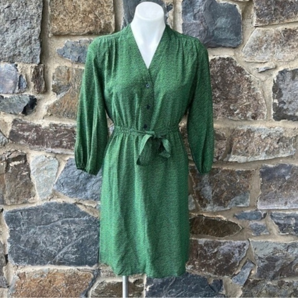 Tucker NWOT Abigail Belted Long Sleeve Print Silk Dress in Green/Blue Size Small
